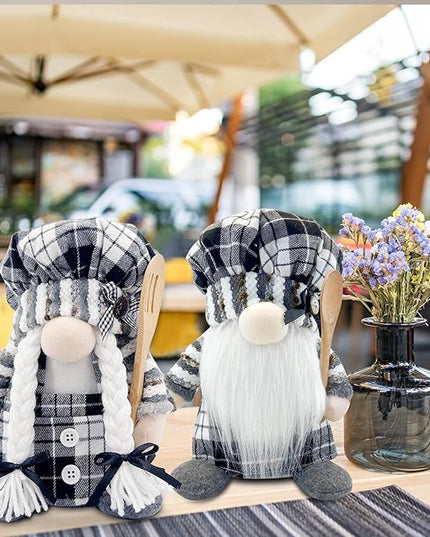 Lovinland Christmas Chef Gnomes Plush - Chef Tomte Swedish Scandinavian Figurine Elf Doll - Christmas Decoration for Home, Kitchen - Xmas Buffalo Plaid Decor - Gnomes Gifts for Women