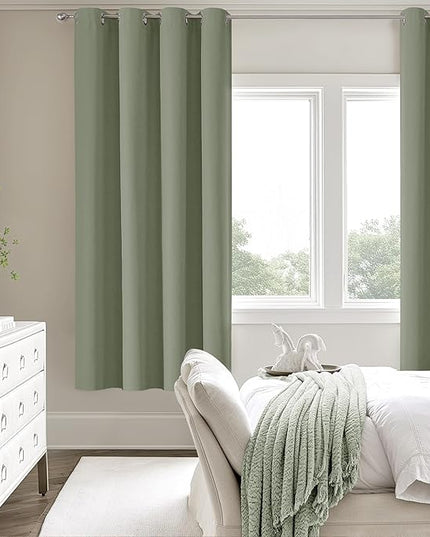 ChrisDowa 100% Blackout sage Solid Curtains 72 Inches Long 2 Panels for Bedroom Living Room,Farmhouse Room Darkening Thermal Insulated Soundproof Grommet Top Window Treatment Drapes,52x72