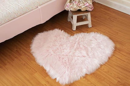 Walk On Me Faux Fur Heart Shaggy Area Rug, 2.5 ft. x 3 ft., Pink, Machine Washable, Non-Slip Backing
