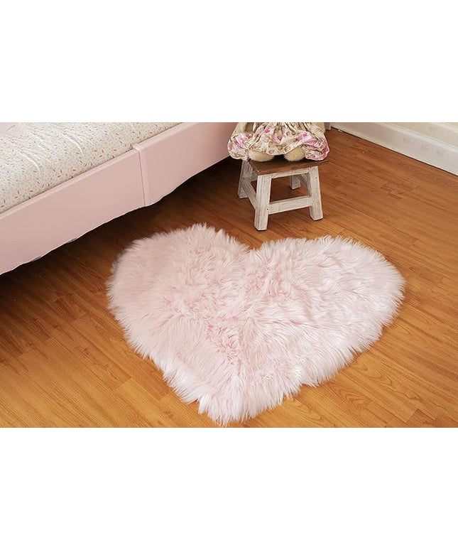 Walk On Me Faux Fur Heart Shaggy Area Rug, 2.5 ft. x 3 ft., Pink, Machine Washable, Non-Slip Backing