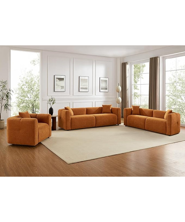 VANOMi Living Room Furniture Sets Include 95" Sofa & 42" Armchairs, Boucle Upholstered Oversized Couch with Pillows, Living Room Furniture Set for Bedroom Apartment (Curry, 2 Sofas+1 Chair)