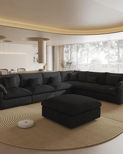 Cloud Couch for LivingRoom,153" U Shaped Modular Sectional Couch with Storage Ottoman,Down Filled 7 Seater Convertible Sleeper Sofa Bed Oversized Furniture,Black