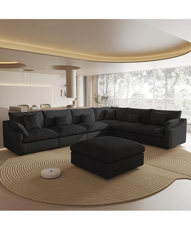 Cloud Couch for LivingRoom,153" U Shaped Modular Sectional Couch with Storage Ottoman,Down Filled 7 Seater Convertible Sleeper Sofa Bed Oversized Furniture,Black