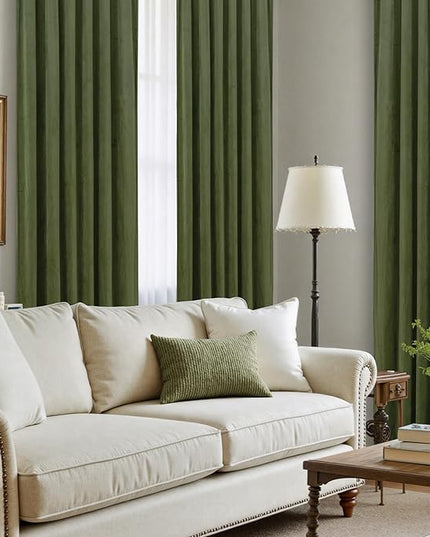 LAMIT Sage Green Velvet Curtains 90 Inches Long, Luxury Thermal Insulated Blackout Panels for Living Room Back Tab and Rod Pocket Room Darkening Drapes for Bedroom, 2 Panels, 52 x 90 Inch