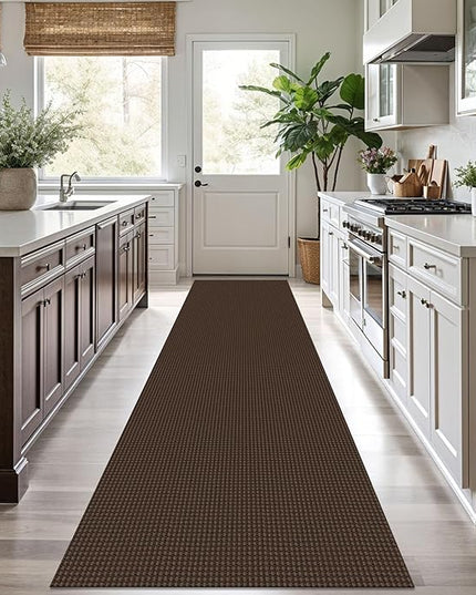 KOZYFLY Runners for Hallways 2.6x10 ft Washable Kitchen Runner Non Slip Rubber Backed Hallway Rugs Cotton Entryway Runner Rug Floor Carpet for Indoor Hall, Backdoor, Kitchen, Reddish Brown/Coffee