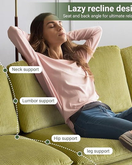 VINGLI 156" Cloud Corduroy Sectional Sofa, Comfy L-Shaped Extra Deep Seat Sofa Couch for Living Room,Modern 4-Seat Convertible Loveseat Sofa with Three Ottomans for Small Space(Olive Green)