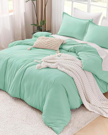 Litanika Comforters Mint Green Full Size, 3 Pieces Lightweight Solid Bedding Set & Collections, All Season Fluffy Bed Set (79x90In Comforter & 2 Pillowcases)