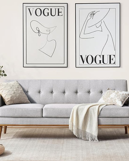 HUIMO Sofa Couch, Mid Century Modern Sofa with Solid Wood Frame, Button Tufted Couch for Bedroom, Living Room, Office, Apartment (Light Grey, 80 inch)