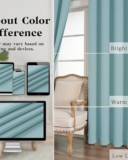 Simplebrand Aqua Extra Long 10ft Curtains for Patio 120 Inches Long 2 Panels Set, Room Darkening Light Blocking Solid Thermal Insulated Energy Saving Grommet Noise Reducing Curtains, 50 Wx120 L