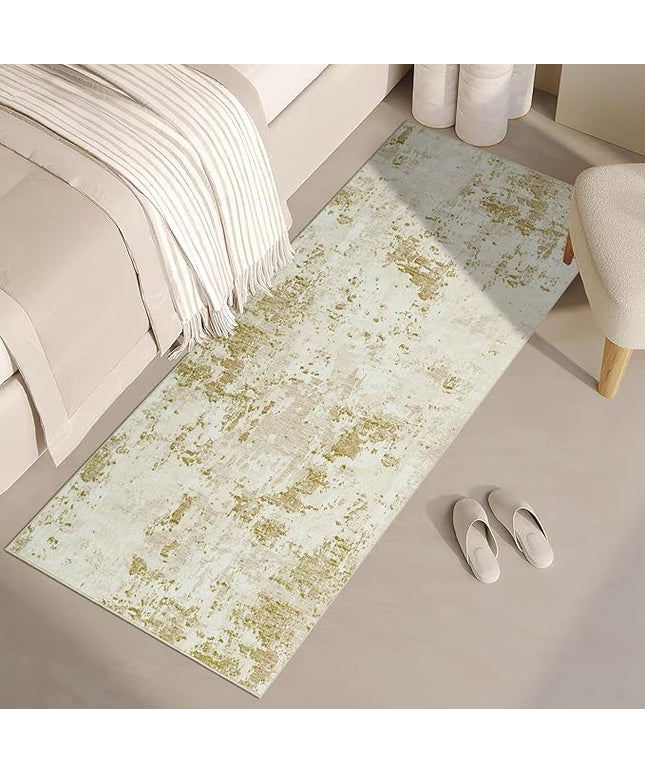 Modern Abstract 2x7 Runner Rug Washable Non Slip Stain Resistant Rug for Hallway Kitchen Bedroom Non Shedding Low Pile Indoor Floor Cover,Golden Grey