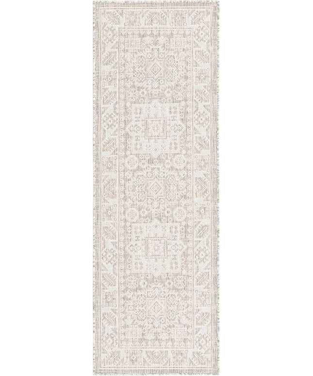 Rugs.com Outdoor Aztec Collection Rug – 6 Ft Runner Light Gray Flatweave Rug Perfect for Hallways, Entryways