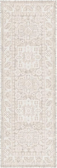 Rugs.com Outdoor Aztec Collection Rug – 6 Ft Runner Light Gray Flatweave Rug Perfect for Hallways, Entryways