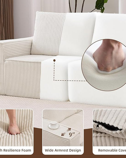 102” Boneless Modular Couch, 3 Seater Cloud Sofa for Living Room, Modern Sectional Sofa with Deep Seat, Comfy Fluffy Loveseat Couch, No Assembly Required, Beige