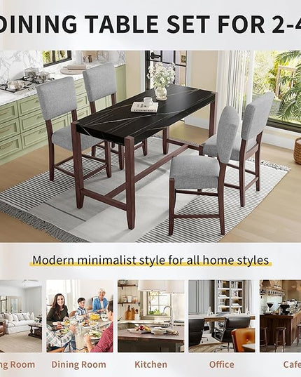 P PURLOVE 5 Piece Kitchen Table Set Counter Height Dining Table Set with Rectangle Table and 4 Cushioned Chairs for Small Place,Pub Kitchen