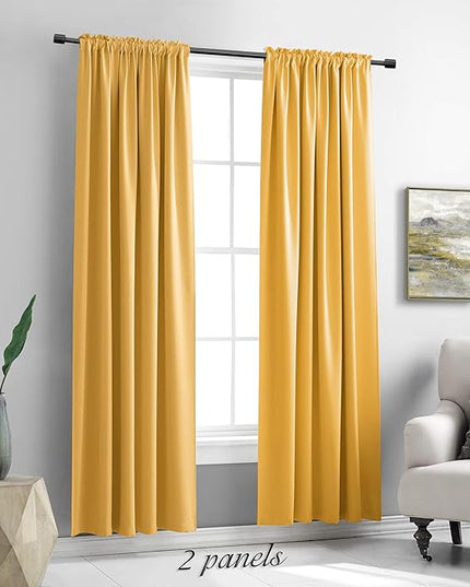 DONREN Gold Yellow Curtains for Bedroom - Thermal Insulated Room Darkening Rod Pocket Curtain Panels (52 W x 90 L,2 Panels)