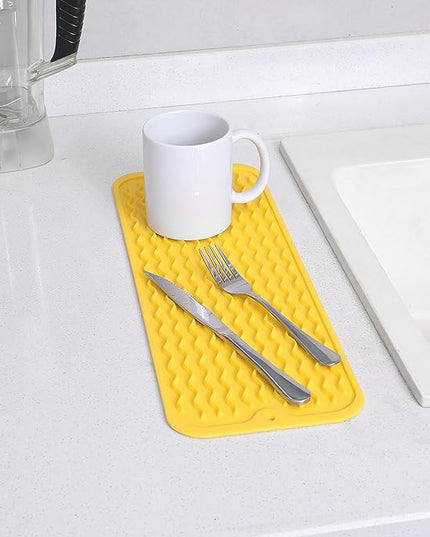 Silicone Dish Drying Mat for Multiple Usage,Easy clean,Eco-friendly,Heat-resistant Silicone Mat for Kitchen Counter,Sink,Bar,Bottle,or Cup Yellow M 17 inches x 6 inches