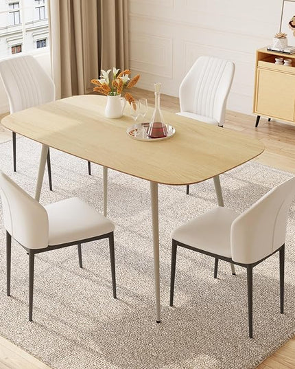 47.2'' Dining Table Set for 4,Modern Wood Dining Table,Leather Dining Chairs 4,Table and Chairs Set of 4,Ideal for Kitchen Dining Room (Cat Scratch Table + 4 White Chairs, 47.2")