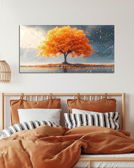 Zoyotago Large Tree of Life Wall Art for Living Room Bedroom Office Orange Tree Fall Landscape Picture Modern Artwork Canvas Prints 20x40 Inch