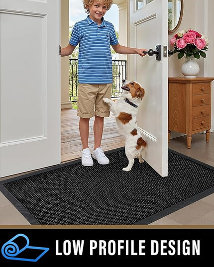 PLEASOR Front Door Mat Indoor Outdoor Entrance, Sturdy Natural Rubber Doormat, Resists Dirt and Absorbent, Low Profile Welcome Mat for Outdoor Entry, 17x30, Black