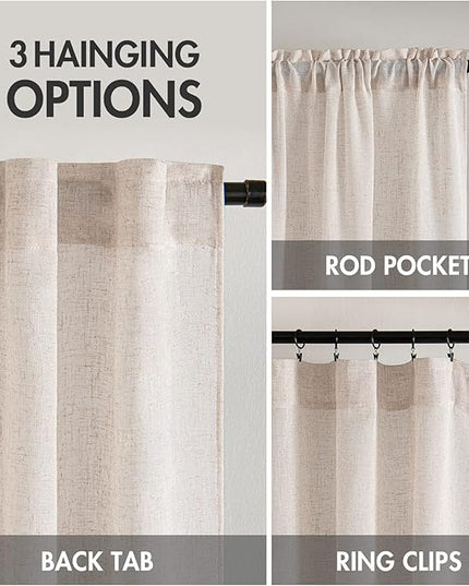 MIULEE Natural White Linen Curtains 64 Inch Length 2 Panels for Bedroom Living Room, Soft Thick Linen Textured Window Drapes Semi Sheer Light Filtering Back Tab Rod Pocket Burlap Look Decor