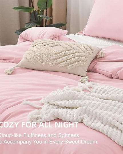 Litanika Pink Comforter Set King Size, 3 Pieces Aesthetic Soft Solid Bedding Comforter Set, All Season Bed Set (104x90In Comforter & 2 Pillowcases)