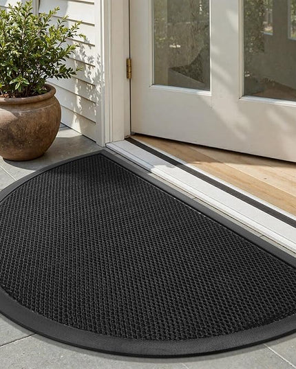 tchdio Front Door Mat Outside Entrance, Semicircular Dirt Trapper Doormat-Welcome Mat Durable, Heavy Duty Entry Mat Non Slip Rubber Mats for Outside Stain Resist Door Mats for Entryway Black 17"x29"