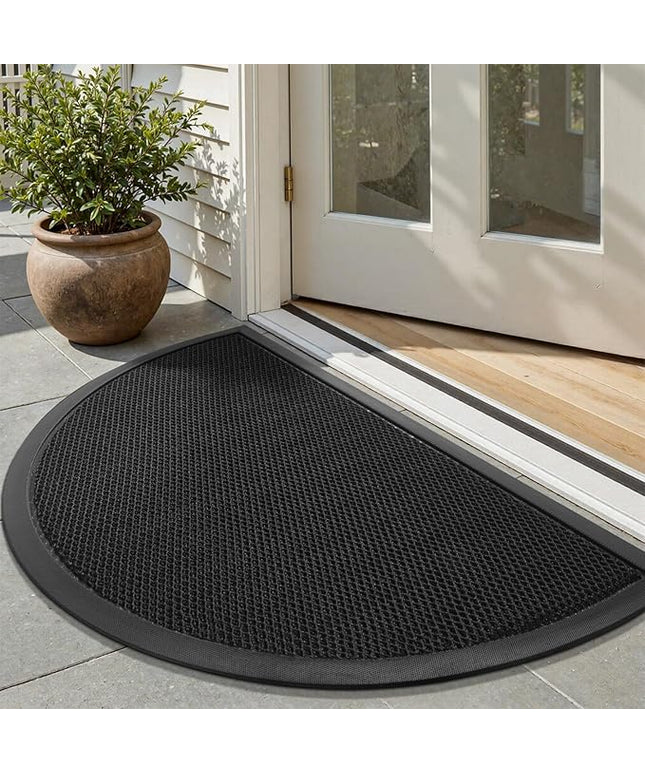 tchdio Front Door Mat Outside Entrance, Semicircular Dirt Trapper Doormat-Welcome Mat Durable, Heavy Duty Entry Mat Non Slip Rubber Mats for Outside Stain Resist Door Mats for Entryway Black 17"x29"