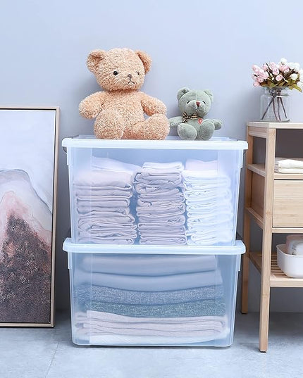 Citylife 58.1 QT Plastic Storage Bins with Latching Lids Stackable Storage Containers for Organizing Large Clear Storage Box for Garage, Closet, Kitchen, 4 Packs