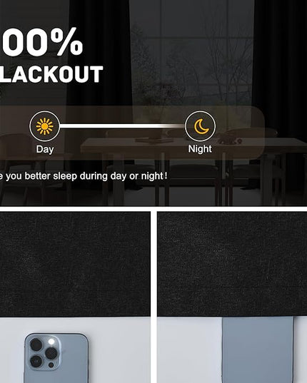 Extra Lenght 100% Blackout Curtains 120 Inch Length 2 Panels Set for Living Room, Bedroom, Light Weight Curtains with Grommets Top, Full Blackout Curtains Privacy Protection, Black, 52" W x 120" L