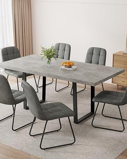 ZckyCine 51"-67" Expandable Grey Dining Table, Modern Farmhouse Kitchen Table with Wood Surface & Metal Frame, Rustic Extendable Table for Dining Room, Sturdy & Easy Assembly