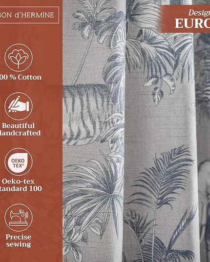 Maison d' Hermine Curtains for living room 100% Cotton 108 inch length Two Panels Light Filtering Toile Curtains for Bedroom Windows with rod and loop Pockets Drapes (Savana Jouy Blue, 50"W x 108"L)