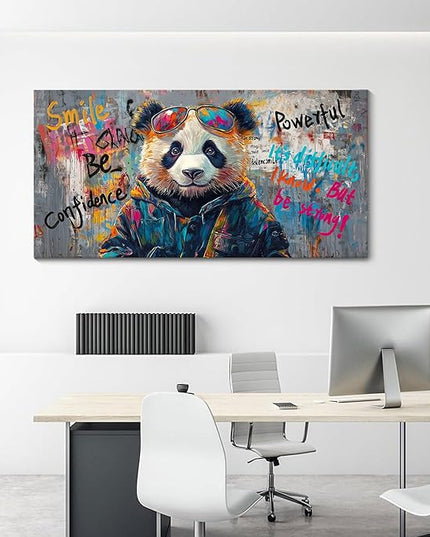 JEAWA Large Canvas Wall Art, Black and White Panda Abstract Graffiti Street Art Pop Modern Paintings Ready to Hang Living Room Bedroom Study Office Inspirational Picture Home Decor 24x48 IN