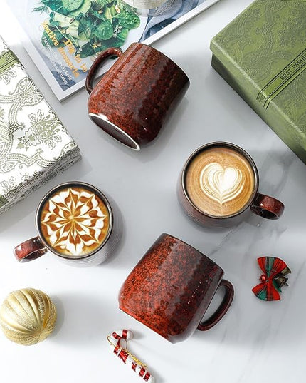 HASENSE Ceramic Coffee Mugs Set of 4, 8 oz Small Coffee Cups, Porcelain Mug with Handle for Espresso, Tea, Milk and Cocoa, Ideal for Mother's Day Christmas Gift, Dishwasher & Microwave Safe, Red