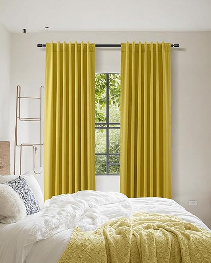 Guken 100% Blackout Curtains 120 Inch Length 2 Panels Set for Living Room Bedroom Back Tab Thermal Insulated Black Out Linen Drapes Room Darkening Celery Yellow,52x120