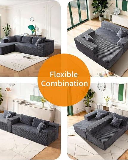103.54'' Sectional Sofa, Flannel Fabric Fabric L Shaped Sofa, 4 Seat Modern L Shape Couch with 2 Pillows Right Hand Lounge for Living Room, Office