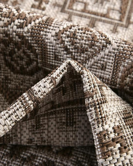 Rugs.com Outdoor Aztec Collection Rug – 13 Ft Square Brown Flatweave-Pile Rug Perfect for Living Rooms, Kitchens, Entryways