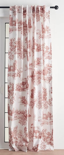 Maison d' Hermine Curtains for Living Room 100% Cotton 96 inch Length One Panel Light Filtering Toile Curtains for Bedroom Windows with Rod and Loop Pockets Drapes (Trianon Brown, 50" W x 96" L)