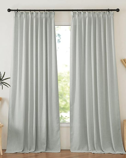 NICETOWN Linen Grey Curtains 84 inches Length 2 Panels Set, Rod Pocket & Back Tab Flax Linen Burlap Semi Sheer Eclectic Drapes Privacy with Light Filtering for Bedroom/Living Room, 52 x 84 inch