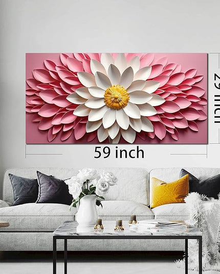 Ouzzlie Large Floral Wall Art Bedroom Pink Canvas Wall Decor Flower Picture Art White Artwork for Living Room Office 29" x 59"