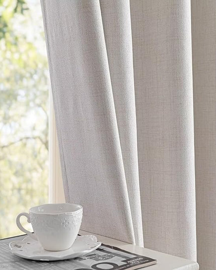 100% Blackout Curtains 96 inch Length1 Panel Faux Linen Long Drapes for Bedroom Living Room Black Out Room Darkening Curtain Thermal Insulated Back Tab Rod Pocket(W70 x L96, Natural)