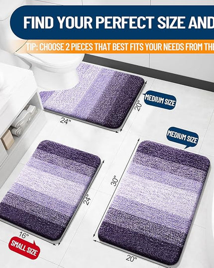 OLANLY Bathroom Rug Set 2 Piece, Soft Absorbent Microfiber Bath Mats and U-Shaped Contour Toilet Rug, Non-Slip, Machine Wash Dry, Plush Shaggy Bath Mats for Bathroom (24"x16"+24"x20", Violet)