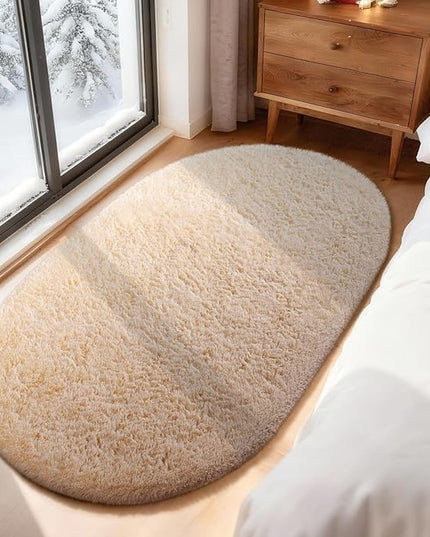 Ophanie 3x5 Oval Rug, Bedside Preppy Dorm Area Rug, College Essentials Non Slip Beige Small Carpets for Bedroom, Anti Slip Fluffy Living Room Rugs Home Decor Aesthetic, Nursery