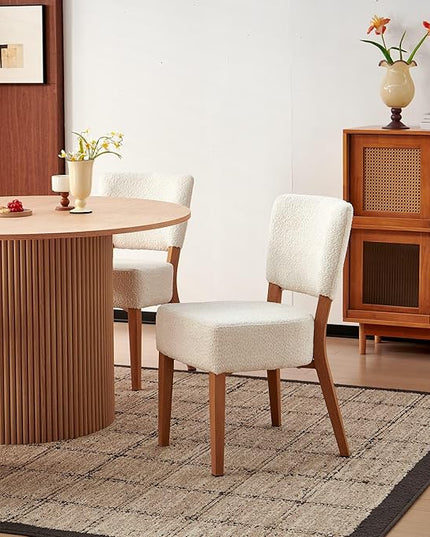 47 Inch Round Dining Table Set for 4, Modern Mid Century Circle Kitchen Dinner Wood Table with 4 Upholstered Stackable Dining Room Chairs for Living Room Apartment, Oak & White