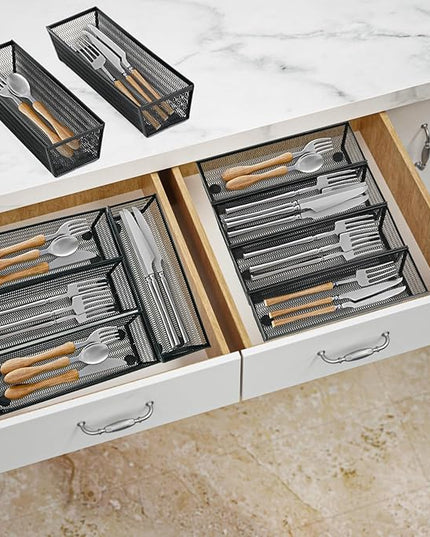 Neudeco Silverware Organizer,Mesh Drawer Organizer for Kitchen，Metal Utensil Organizer for Flatware, Knives, Spoons,Cosmetic (Black 9 * 3 * 2 inch Pack12)