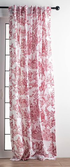 Maison d' Hermine Curtains for living room 100% Cotton 84 inch length Two Panels Light Filtering Toile Curtains for Bedroom with rod and loop Pockets (The Miller Red (White Background), 50"W x 84"L)