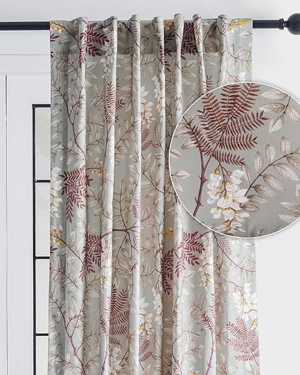 Maison d' Hermine Curtains for Living Room 100% Cotton 108 inch Length One Panel Light Filtering Curtains for Bedroom Windows with Rod and Loop Pockets Drapes (Feuillage Light Taupe, 50" W x 108" L)