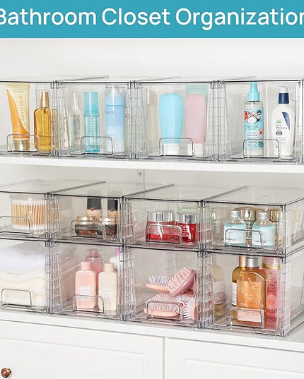 Vtopmart 4 Pack Large Stackable Storage Drawers,Easily Assemble Acrylic Bathroom Closet Undersink Organizers and Storage,Plastic Bins for Kitchen Cabinets,Pantry,Makeup,Medicine Organization
