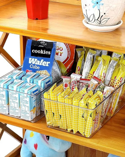 wilfox Pantry Organizer, 7 Pack Clear Bins with Removable Dividers, Pantry Organizers and Storage, Fridge and Cabinet Organizer for Snack, Pouches, Spice Packets