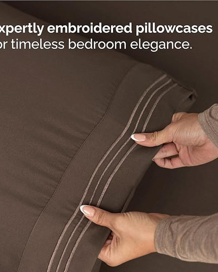 Full Size 4 Piece Sheet Set - Comfy Breathable & Cooling Bed Sheets Set - Hotel Luxury Bedding for Women, Men, Kids, Teens, Boys & Girls - Deep Pockets, Ultra-Soft and Wrinkle Free - Oeko-Tex - Brown