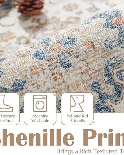jinchan Runner Rug 2x5 Washable Hallway Rug Distressed Orange Multi Vintage Floral Runner Kitchen Floor Cover Indoor Mat Retro Entryway Living Room Bedroom Office Farmhouse